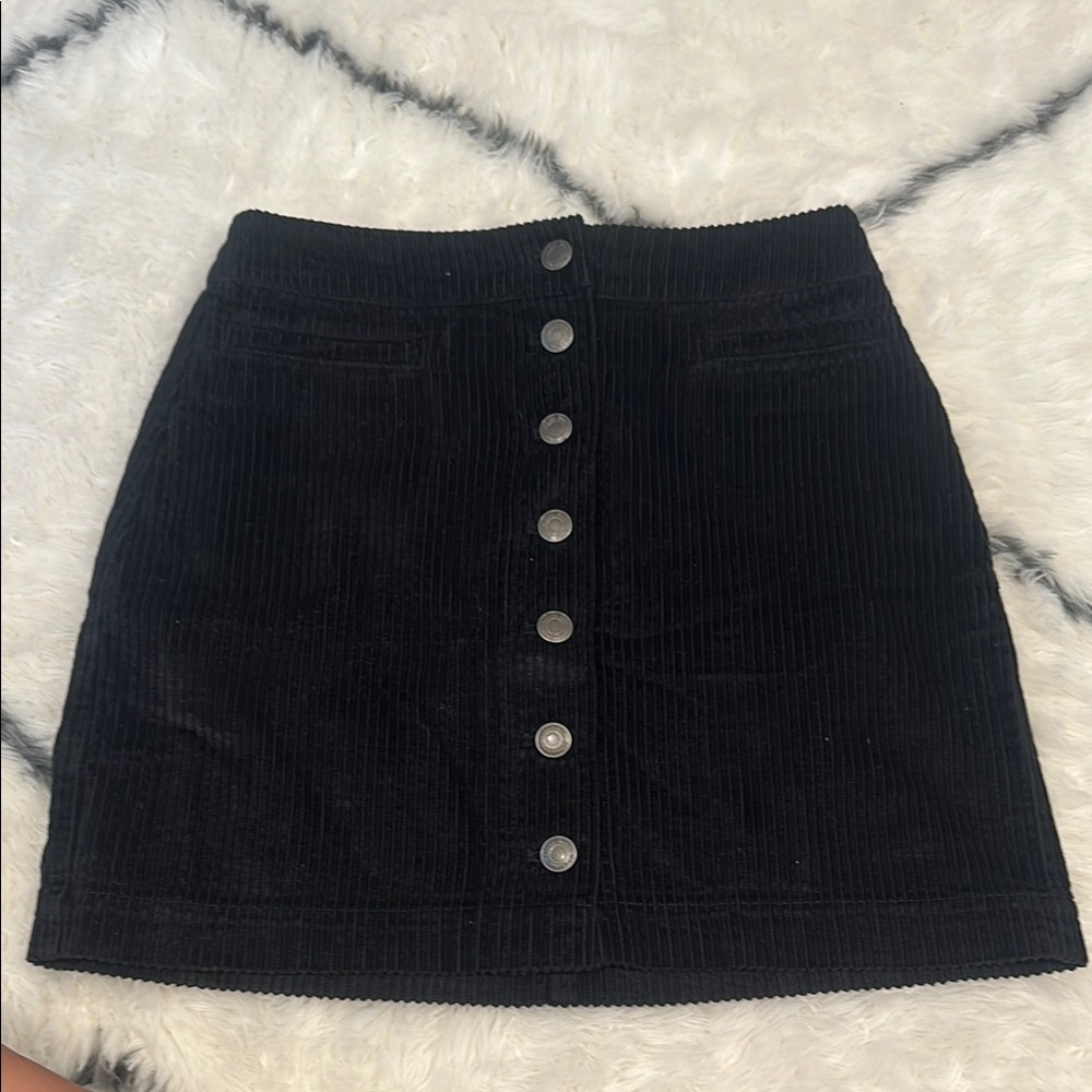 Black Corduroy Button-Front Skirt